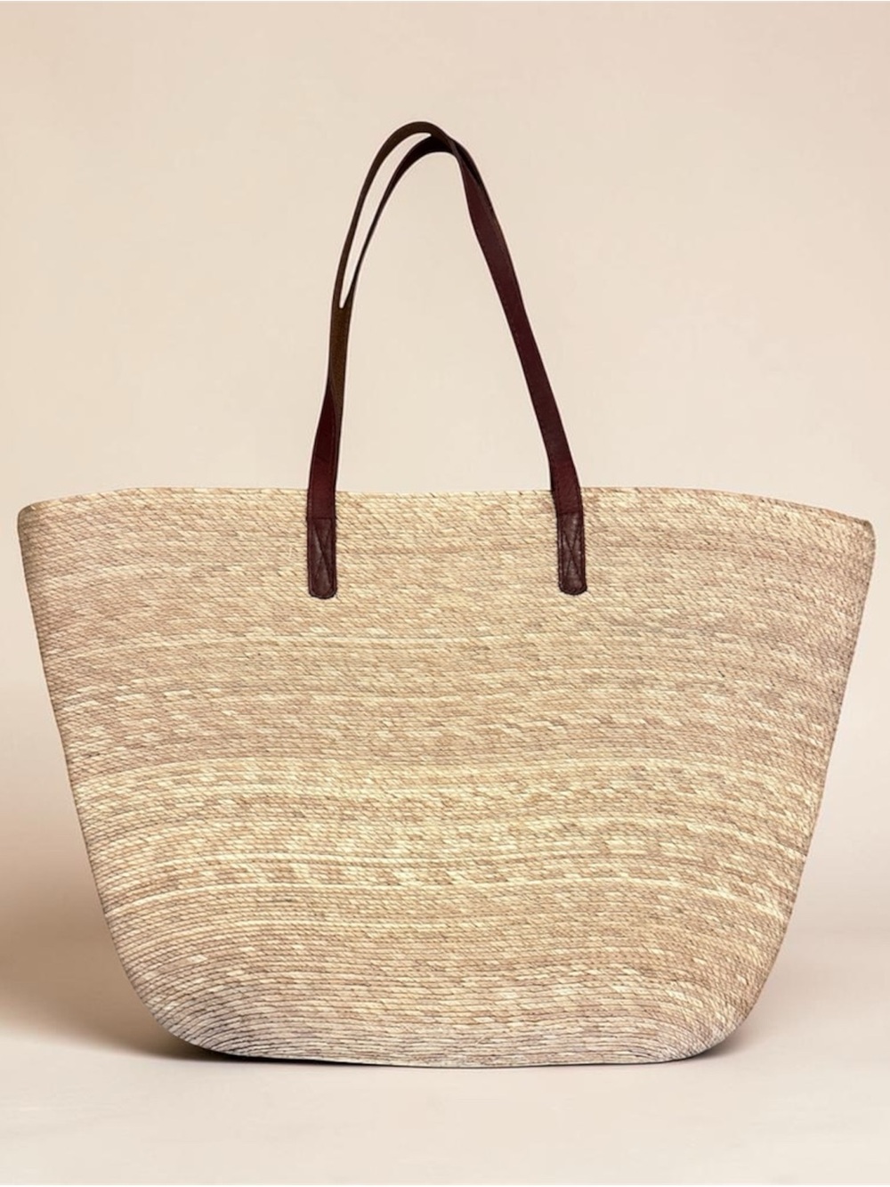 Natural Straw Tote Bag with Brown Handles